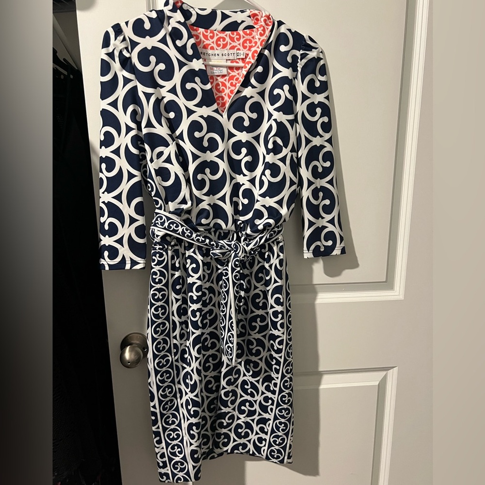Gretchen Scott HEAVENS GATES- SO SEXY IT HURTS JERSEY DRESS Size XS Navy/White